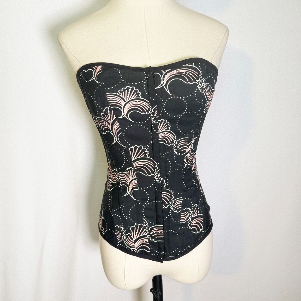 Vintage | Y2K | Charlotte Russe | Black with Salmon White Floral Corset | Sz M